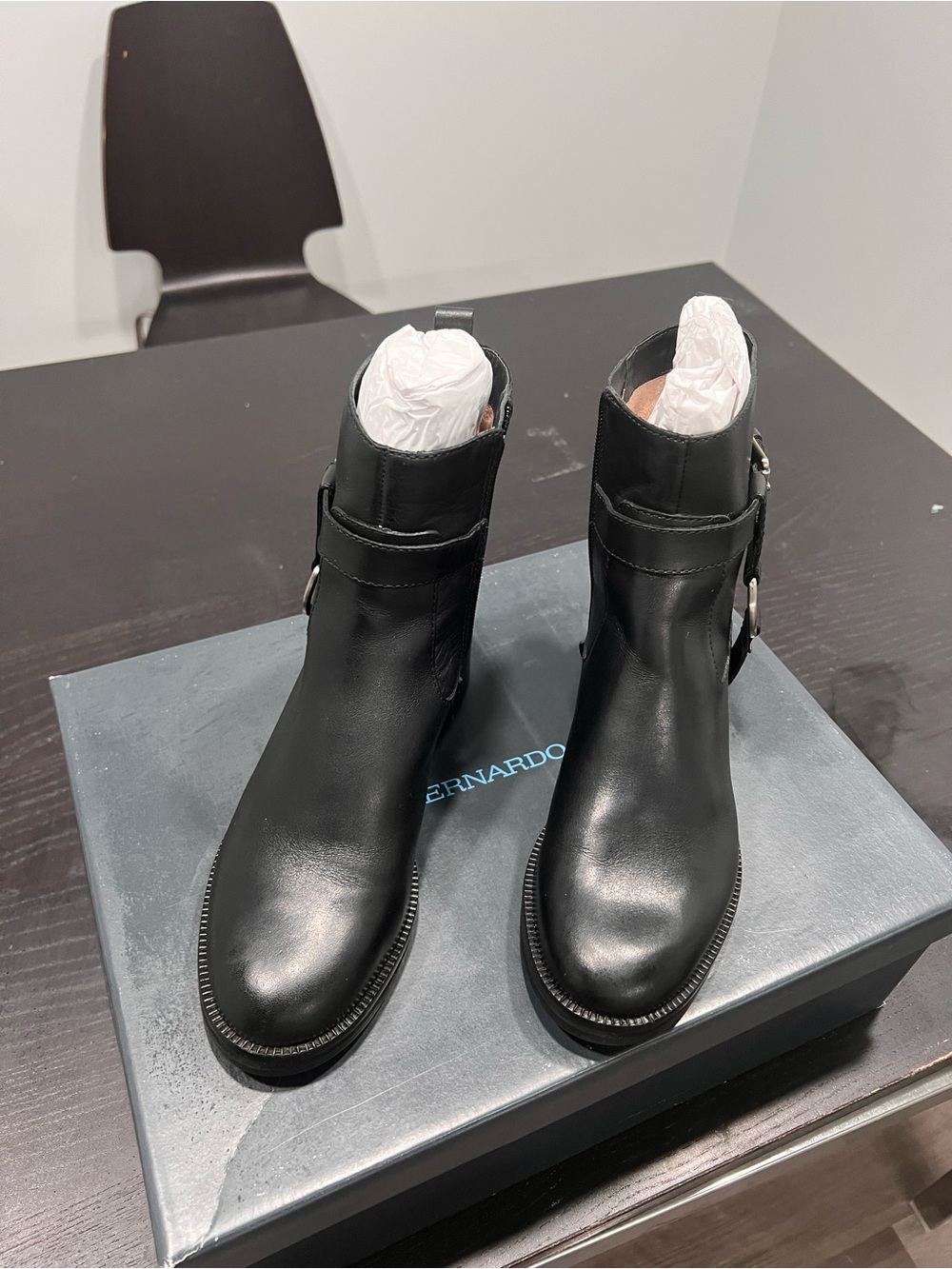 Bernardo (Tyra Moto Booties) Black Real Leather Ankle Boots with Ring Accent - Picture 5 of 6